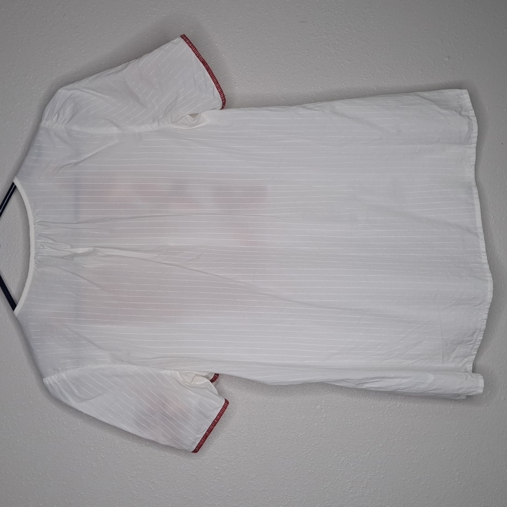 Madewell Women's Ivory Embroidered V-neck Short Sleeve Blouse Size Small Boho - Picture 3 of 16